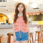Goodies - Ruffled Contrast-Trim Chiffon Top