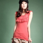Ando Store - Pleated-Neckline Sleeveless Top