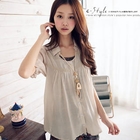 OrangeBear - Puff-Sleeve Lace-Trim Blouse