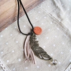 MyLittleThing - Copper Feather Leather Long Necklace
