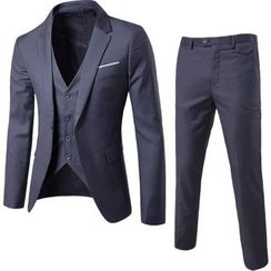 Sheck - Suit Set: Single-Button Notched-Lapel Blazer + V-Neck Vest + Dress Pants Sheck - Suit Set: Single-Button Notched-Lapel Blazer + V-Neck Vest + Dress Pants