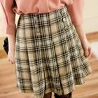 Tokyo Fashion - Button-Yoke Pleated Plaid Skirt