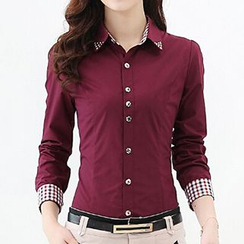 Caroe - Studded Collar Gingham-Lined Shirt. Caroe - Studded Collar Gingham-Lined Shirt.