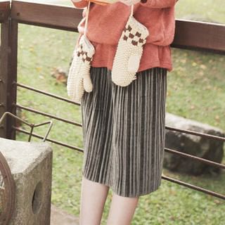 Pleated Velvet Midi Skirt