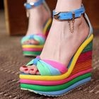 Mancienne - Color-Block Ankle-Strap Wedge Sandals