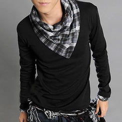 Free Shop - Inset Scarf Long-Sleeved T-Shirt Free Shop - Inset Scarf Long-Sleeved T-Shirt