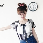 BAIMM - Short-Sleeve Chiffon-Bib Striped T-Shirt