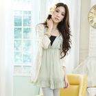 Tokyo Fashion - Set: Sleeveless Chiffon Tunic + Lace Cardigan + Bandeau Top