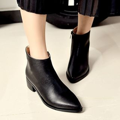 pointy booties with block heel