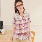 OrangeBear - Lace Panel Plaid Top