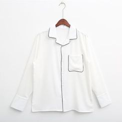 Mr. Cai - Long-Sleeve Contrast-Trim Shirt Mr. Cai - Long-Sleeve Contrast-Trim Shirt