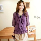 Tokyo Fashion - 3/4-Sleeve Tie-Front Chiffon Blouse