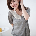 CatWorld - Lace Collar Pointelle Knit Top