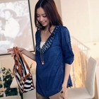 OrangeBear - 3/4-Sleeve Lace-Neckline Tunic