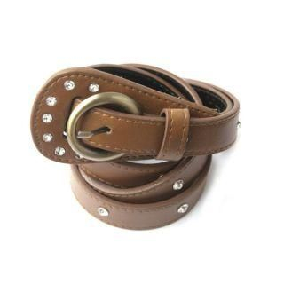 Faux-Leather Rhinestone Belt