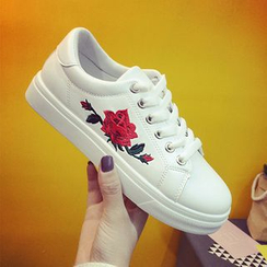 Shoeland - Floral Embroidery Sneakers Shoeland - Floral Embroidery Sneakers