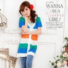YUMI - Color-Block Striped Knit Cardigan