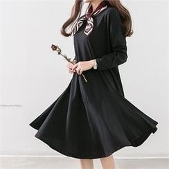 PIPPIN - Long-Sleeve Ruffle-Hem Midi Dress PIPPIN - Long-Sleeve Ruffle-Hem Midi Dress