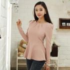 SUVINSHOP - Sharp-Shoulder Peplum Top