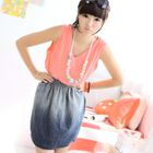 59 Seconds - Chiffon Panel Denim Dress