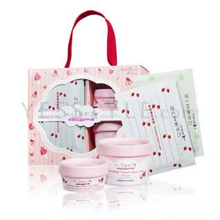 Sweet Teatime Set: Cleanser x 2 + Aloe Mask x 4 + Strawberry Mask x 4 (Red)