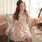 Little Paw - Sleeveless Lace-Trim Floral Dress