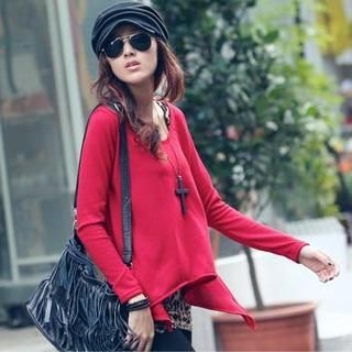 Set: Wrapped-Back Knit Top + Leopard-Print Tank Top
