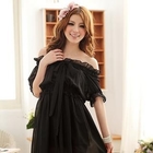 JK2 - Set: Off-Shoulder Tied Chiffon Dress + Slipdress