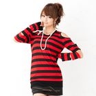 ageha@shibuya - Cutout Sleeve Striped Top