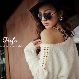 Set: Studded Knit Top + Leopard Print Tank Dress Set: Studded Knit Top + Leopard Print Tank Dress