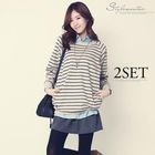 Stylementor - Set: Striped Sweatshirt + Pleated Skirt