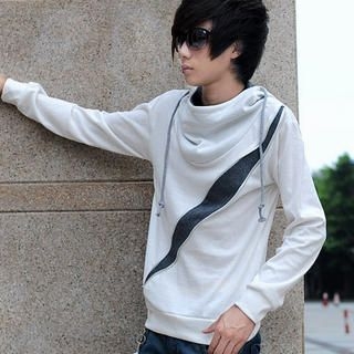 Zip-Accent Two-Tone Hooded Top