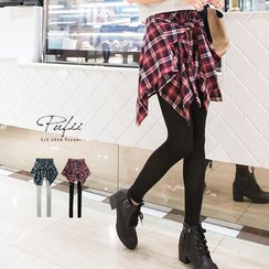 PUFII - Inset Plaid Skirt Leggings PUFII - Inset Plaid Skirt Leggings