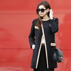 Jcstyle - Round-Neck Contrast-Trim Coat