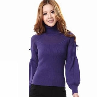 Turtleneck Lantern-Sleeve Sweater