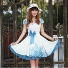 Mooiee - Puff-Sleeve Bow-Accent Floral Dress