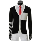 MINE M HOMME - Stripe-Accent V-Neck Knit Cardigan