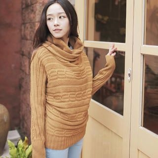 Cowl-Neck Cable-Knit Top