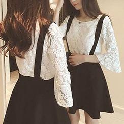 QZ Lady - Set: 3/4-Sleeve Lace Top + Jumper Skirt QZ Lady - Set: 3/4-Sleeve Lace Top + Jumper Skirt