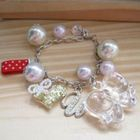 Fit-to-Kill - I love u ribbons and pearls with heart shape Swarovski crystal bractle(Hand made)