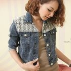CatWorld - Lace-Trim Acid-Washed Denim Jacket