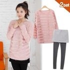 Celli Girl - Set: Furry Knit Tunic + Inset Knit Miniskirt Leggings