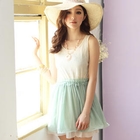 Tokyo Fashion - Lace-Bodice Dotted Chiffon Dress