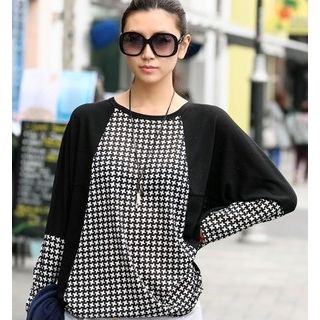 59 Seconds - Houndstooth Panel Batwing Sleeve Top 59 Seconds - Houndstooth Panel Batwing Sleeve Top