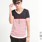 Free Shop - Short-Sleeve Striped Knit Top