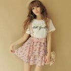 CICI-SHOP - Bow-Print Layered Suspender Skirt