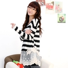 59 Seconds - Lace-Hem Striped Knit Top