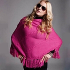 Moonbasa - Fringed Cable-Knit Poncho