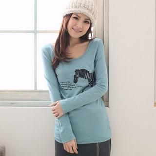 Long-Sleeve Zebra Print T-Shirt