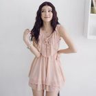 D.P-Shop - Faux-Pearl Accent Layered-Hem Chiffon Dress